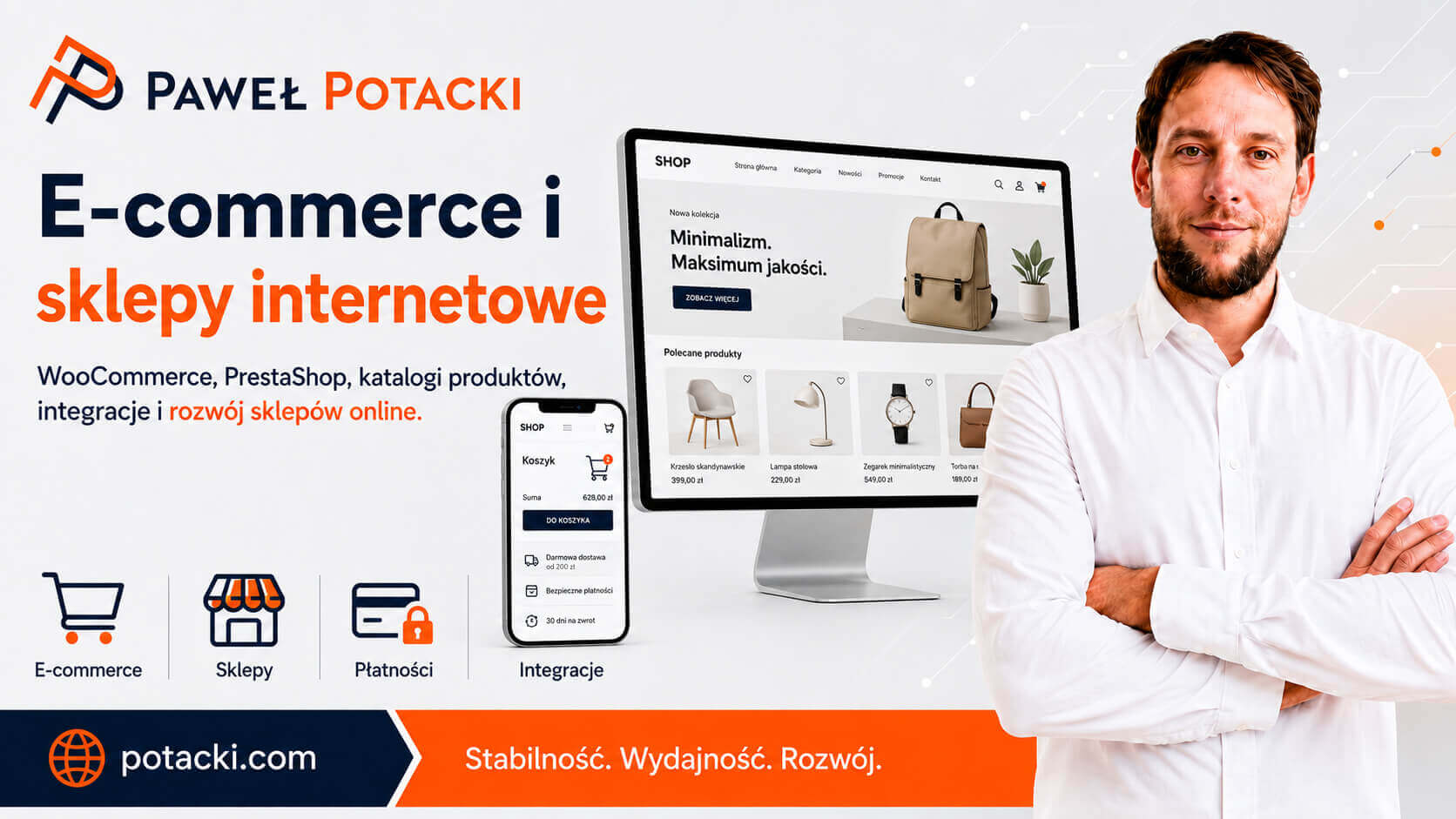 E-commerce i sklepy internetowe: WooCommerce, PrestaShop, katalogi produkt&oacute;w oraz integracje