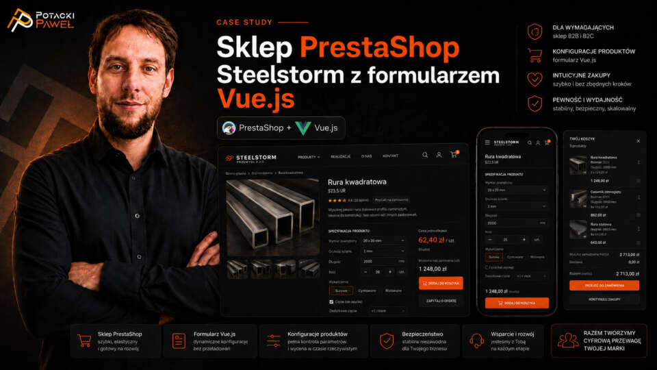 Sklep PrestaShop Vue.js dla siłowni Steelstorm | Paweł Potacki